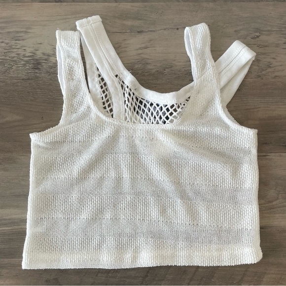 Bsbw LF Mixer White Semi Sheer Asymmetrical Knit Crop Top - Picture 4 of 5